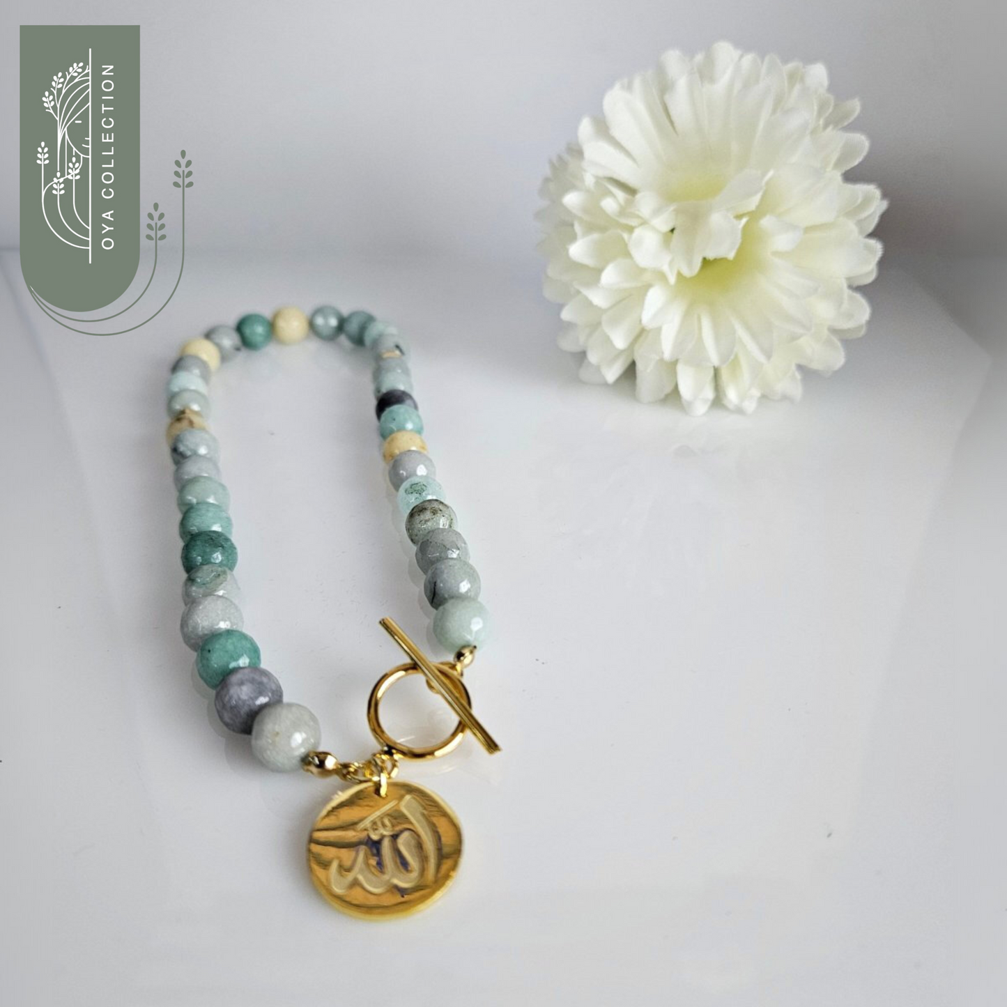 Garnet Stone, Rosary/Necklace/Bracelet - 18k Gold Plated Brass Pendant