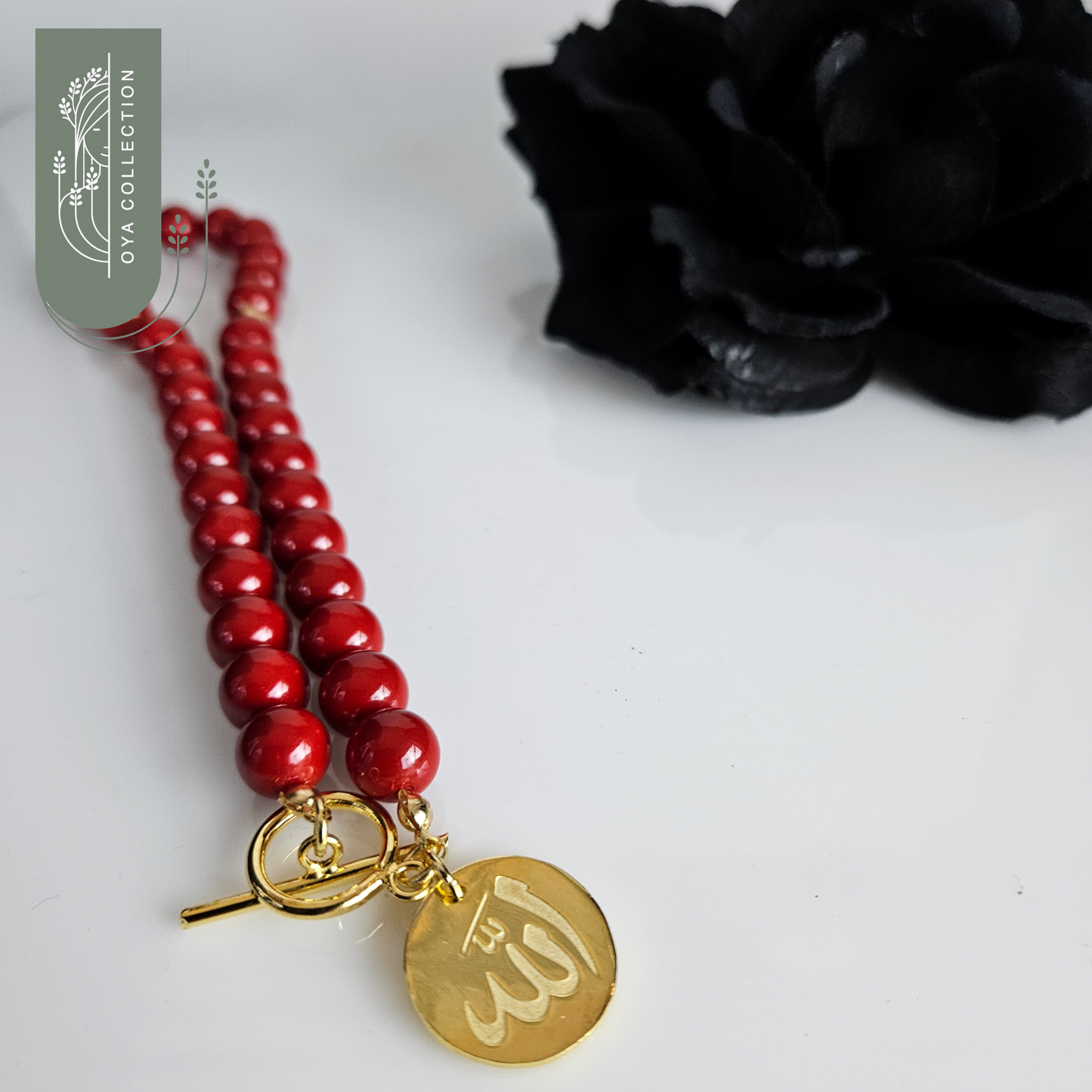 Carnelian Agate Rosary/Necklace/Bracelet - 18k Gold Plated Brass Pendant