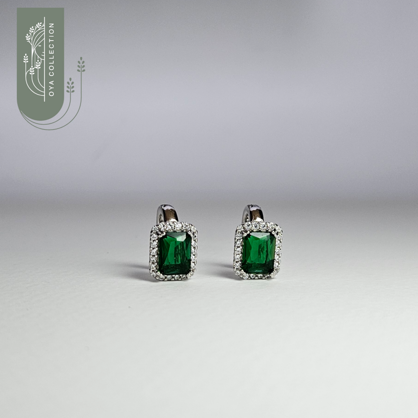 Green Garnet with Zirconia frame Earrings - Silver 925