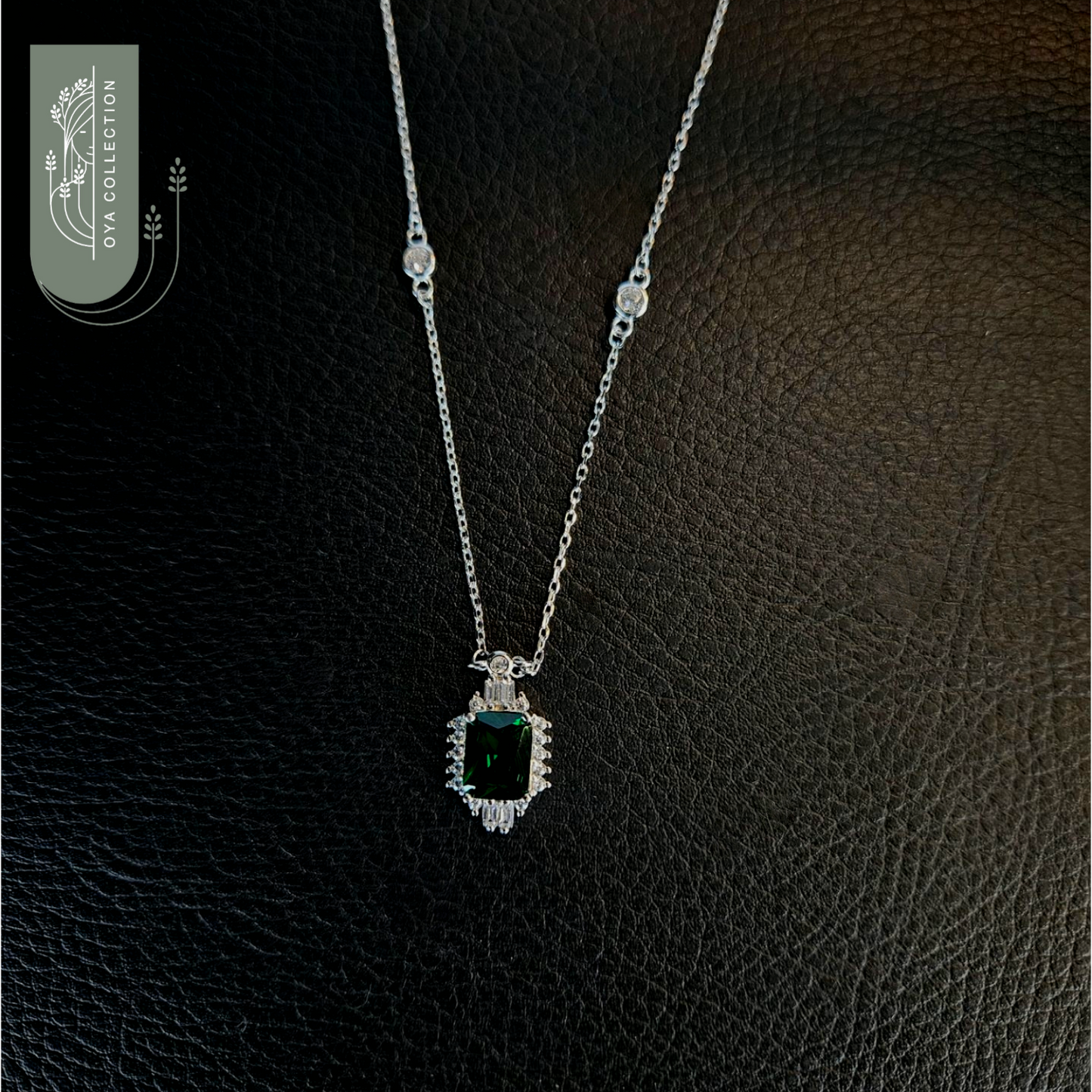 Rectangular Green Garnet Sterling silver Necklace