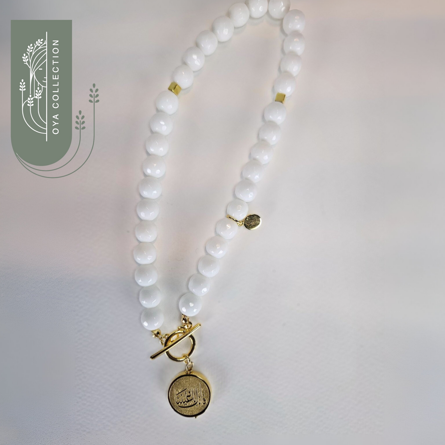 Crackle Quartz Stones Rosary/Necklace/Bracelet - 18k Gold Plated Brass Pendant