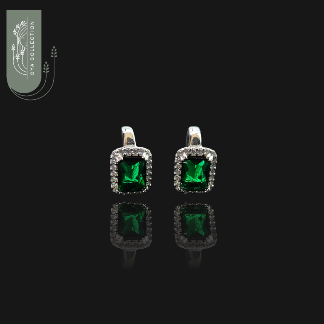 Green Garnet with Zirconia frame Earrings - Silver 925