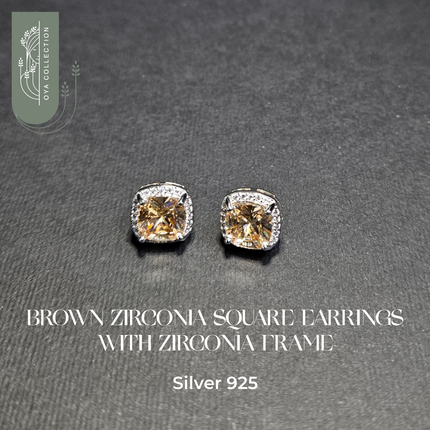 Brown Square Zirconia stone Earrings with Zirconia frame