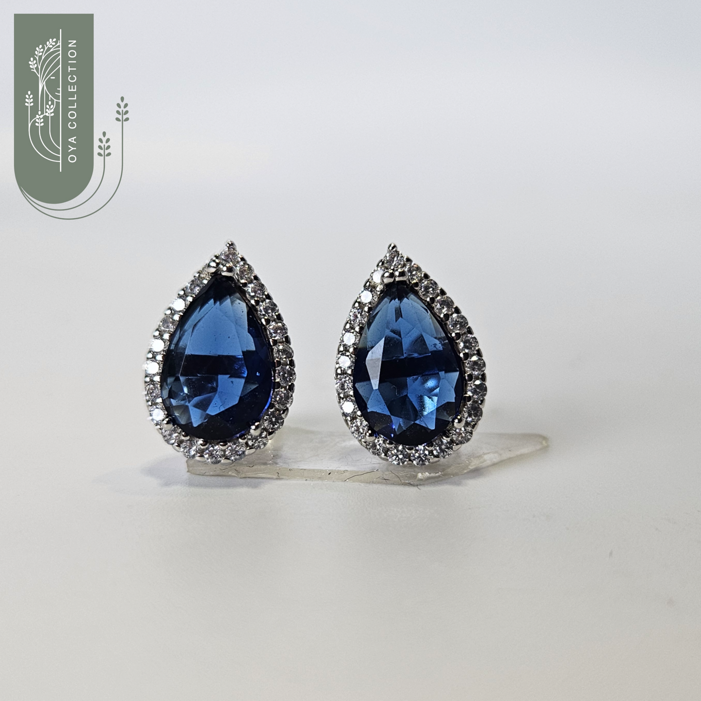 Blue Sapphire long waterdrop shaped stone Earrings