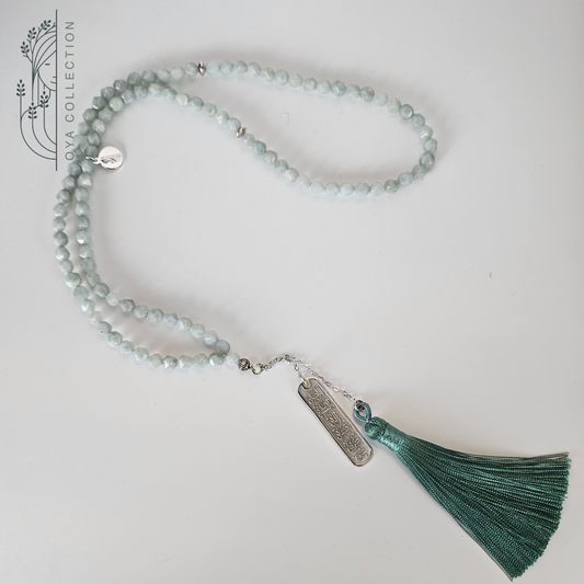 Aventurine rosary necklace with silver 925 platinum-plated pendant