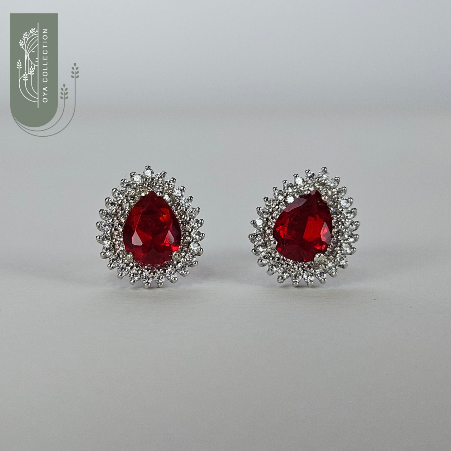 Red Ruby Silver 925 Earrings - water drop shape