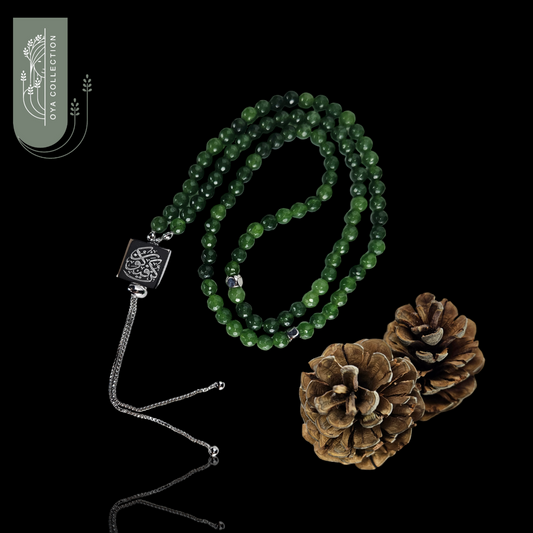 Green Jade, Rosary, Necklace, Bracelet with Platinum plated Silver 925 Pendant