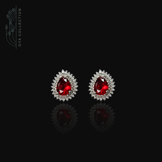 Red Ruby Silver 925 Earrings - water drop shape