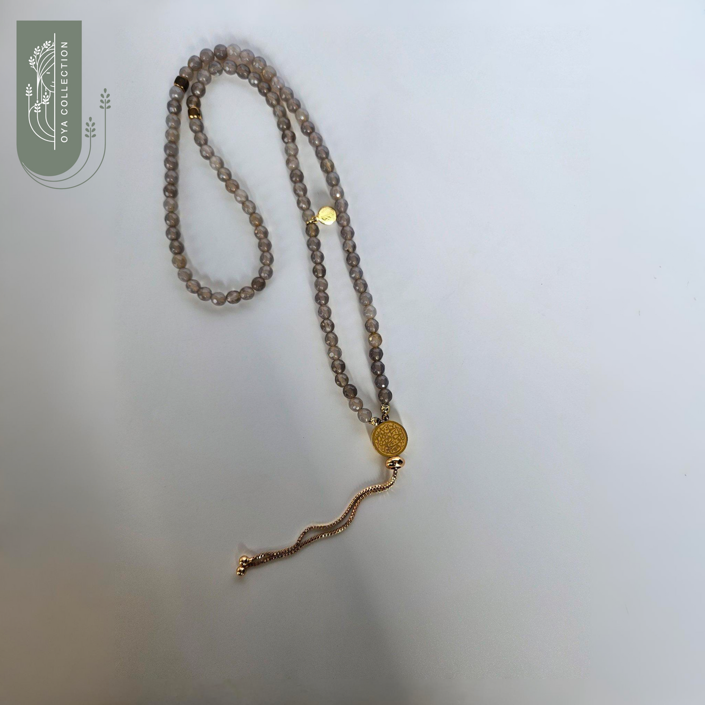 Labradorite rosary necklace/bracelet 18k gold plated brass pendant