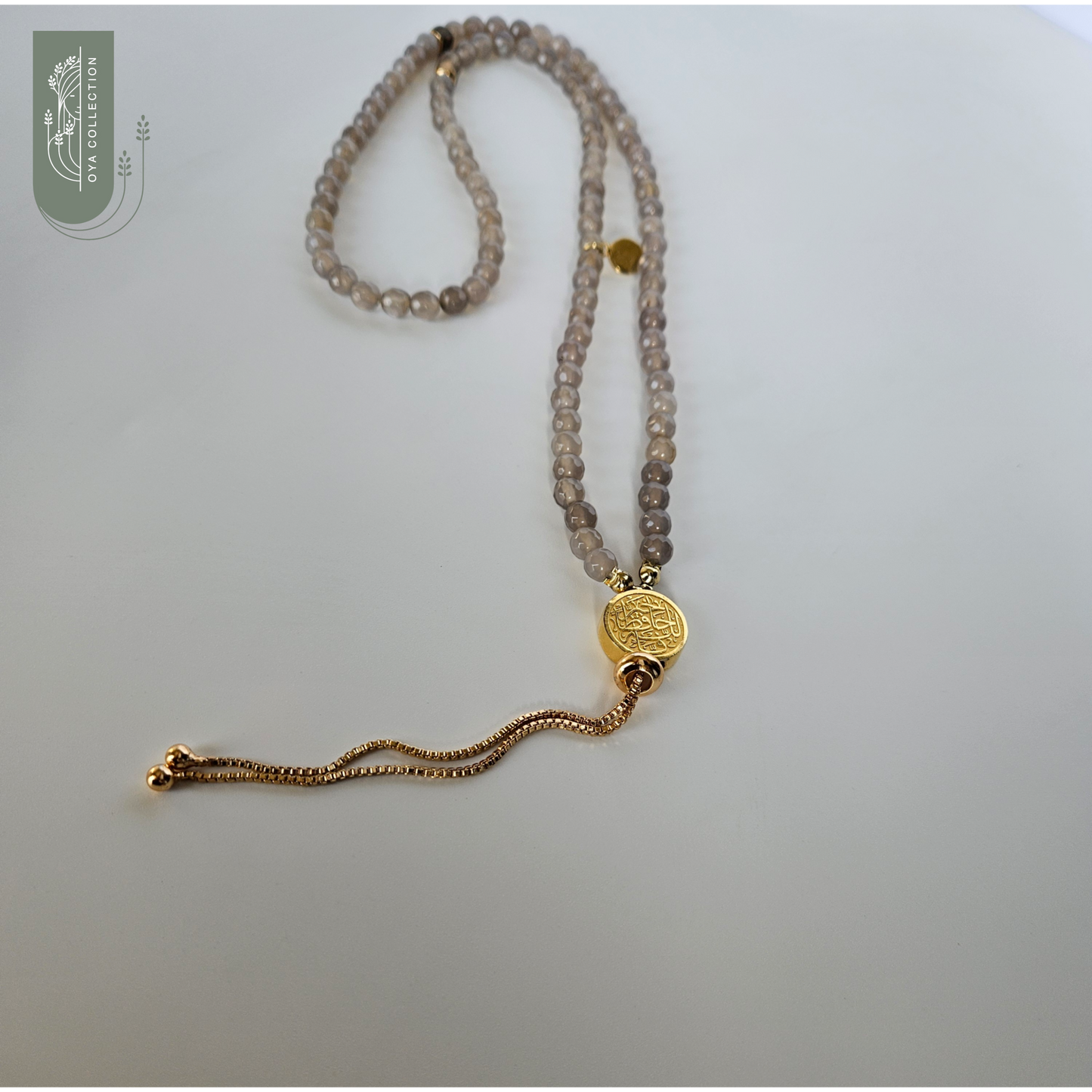 Labradorite rosary necklace/bracelet 18k gold plated brass pendant