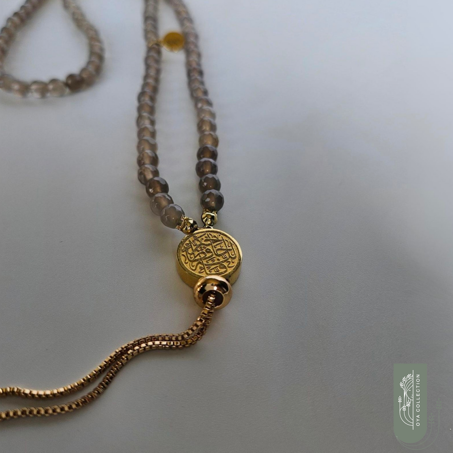 Labradorite rosary necklace/bracelet 18k gold plated brass pendant